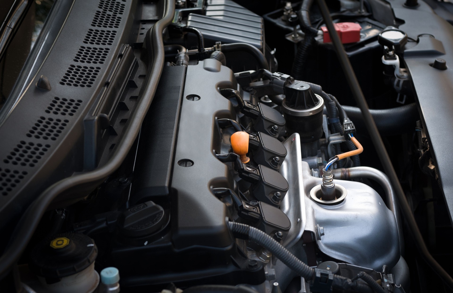 Close up of brand new four cylinder car engine